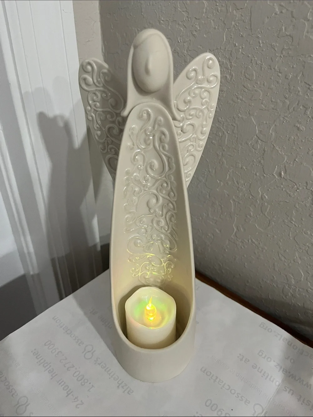 PartyLite Serenity Ceramic Angel LED Luminary with Color changing Votive